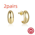 925 sterling silver C-shaped stud earring with electroplated glossy gold finish geometric ringstud design