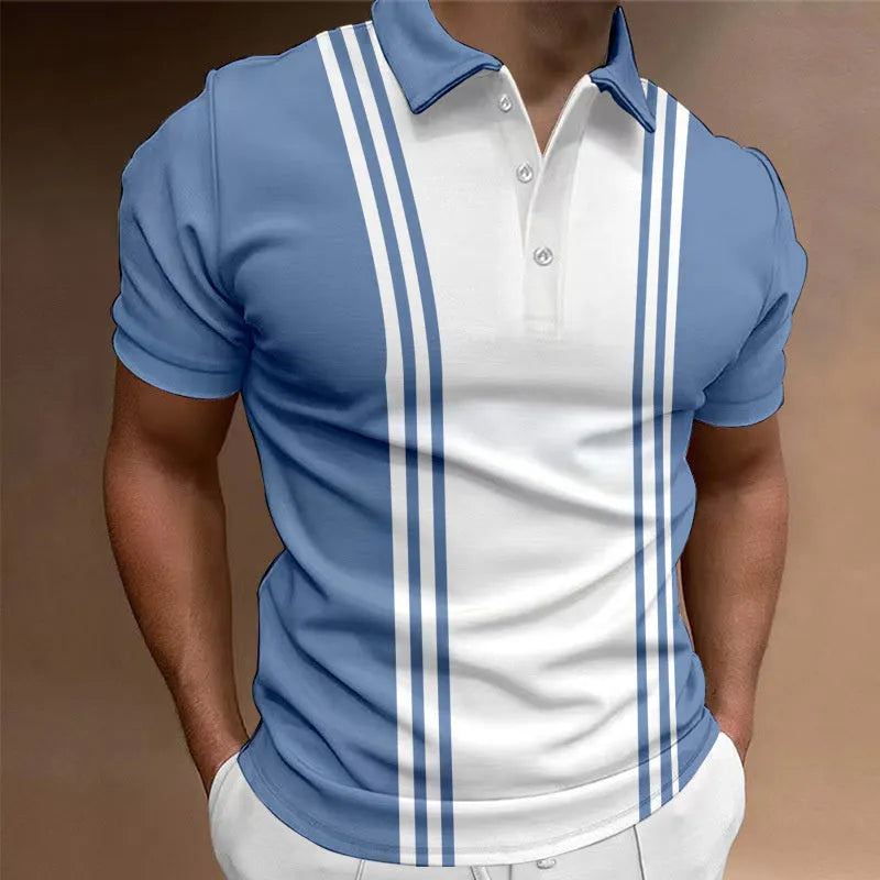 Men's casual t-shirt with 3-button printing lapel in loose fit short sleeve style
