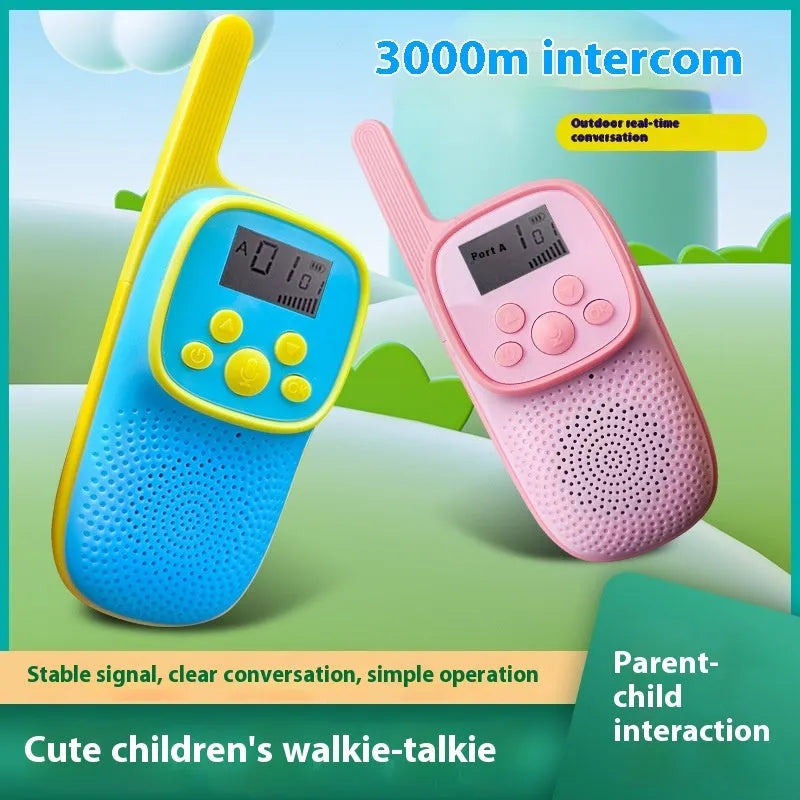 Wireless cartoon children's walkie-talkie toy in pink and blue with non-slip grip