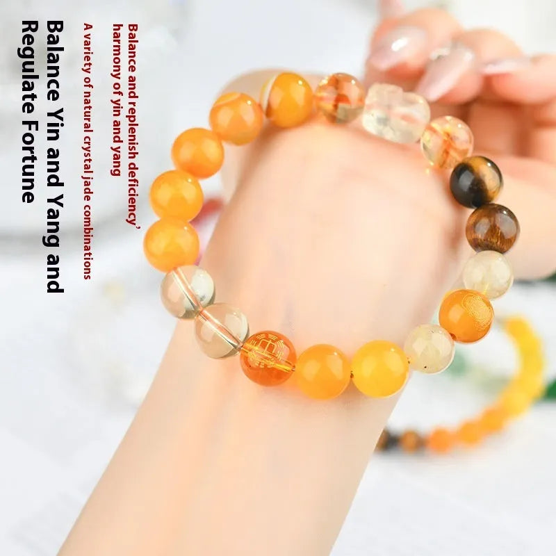 Handmade five elements crystal bracelet with geometric beads in gold, wood, water, fire, or soil colours