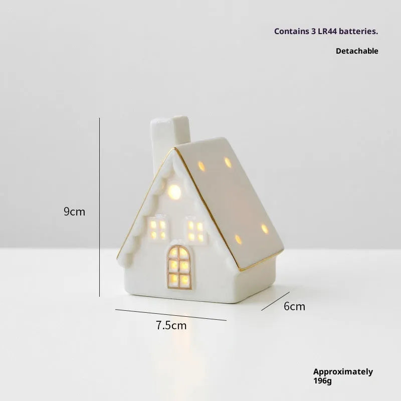 Ceramic Christmas tree house ornament in European style villa design with open door