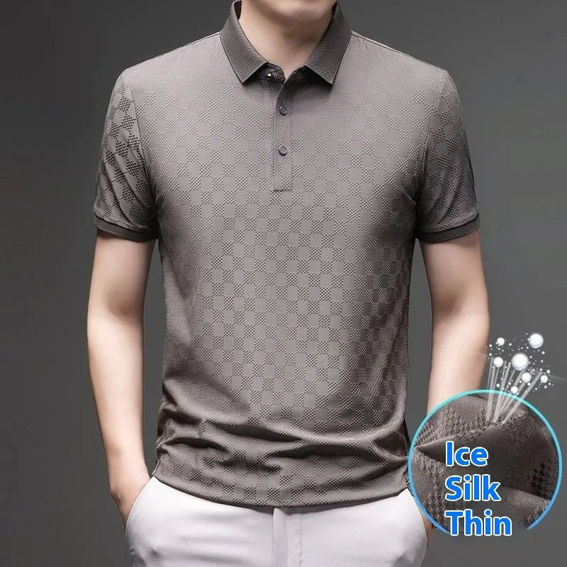 Rhombus brand thin ice silk short sleeve t-shirt in black with a slit design detail.