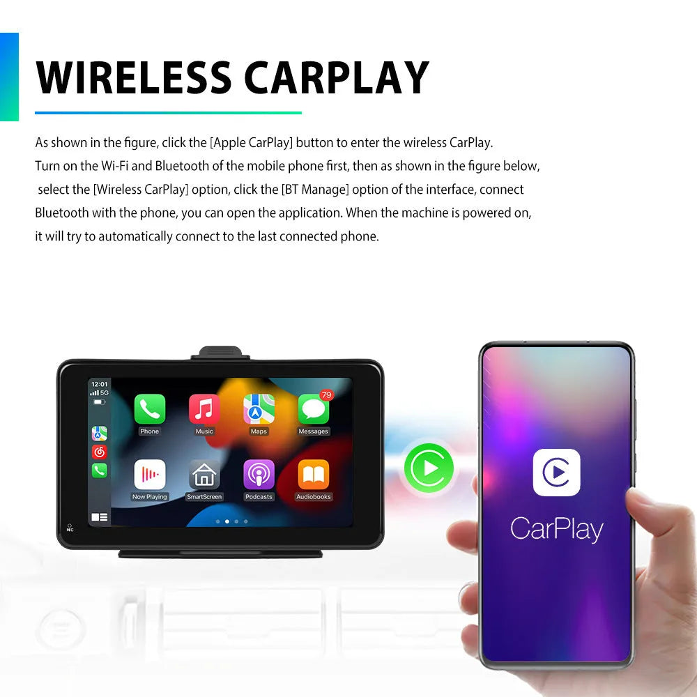 7-inch HD wired band video player with universal support mounts and cigarette lighter plug for car use.