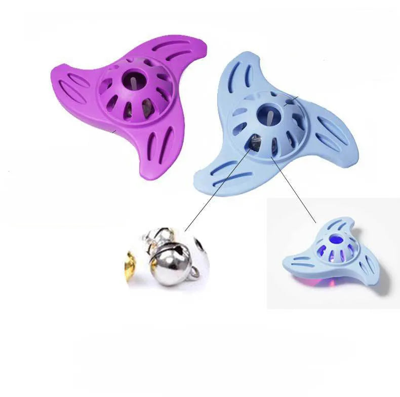 Blue boomerang-shaped dog chew toy with textured molar surface for dental cleaning