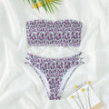 Women's strapless floral bikini set with high-waisted briefs on a white background