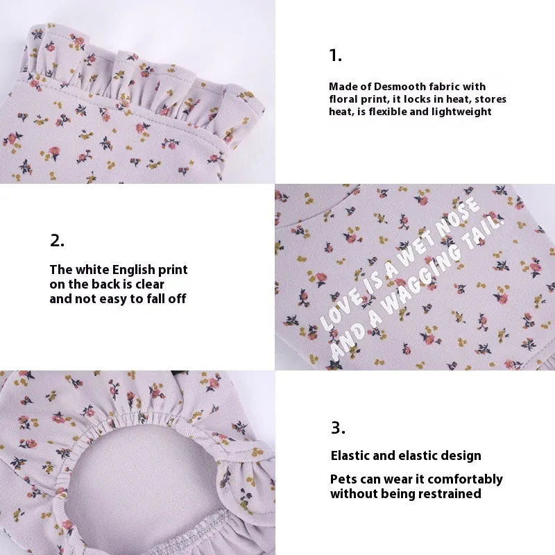 Bichon Frise dog wearing light purple floral undershirt skirt pet clothing