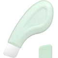 Stainless steel blackhead removal tool with green silicone attachment and non-slip handle
