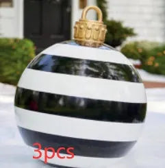 Large red and white striped inflatable PVC Christmas ball ornament with a 60cm diameter.