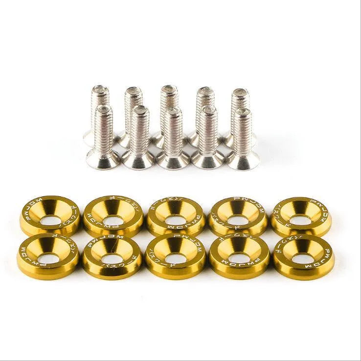 Ten car modification gasket screws displayed in eight different colours for automotive engine bay customisation
