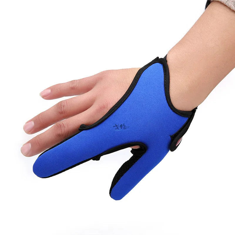 Two finger fishing tackle glove showing diving cloth back and microfiber palm in available colours