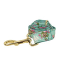 Rose print fabric dog collar set with green detachable bow, leash, and vest for pets
