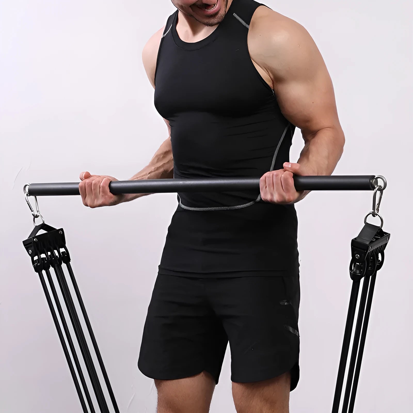 Steel pilates stick handles with bearing ring mechanism and EVA sponge grips