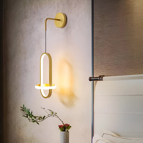 Nordic-style wall-mounted bedside lamp with iron shade in gold or black finish