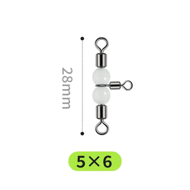Copper luminous three-fork swivel beads and T-type balance rings for fishing lure assembly.