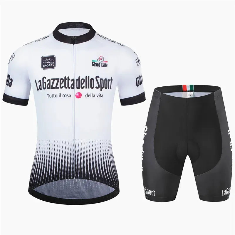 Patterned short-sleeve cycling suit for road biking in polyester fabric