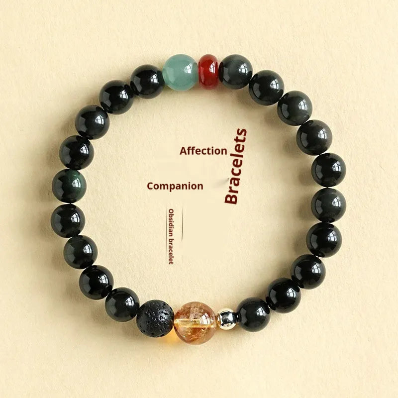 Chinese obsidian yellow tower crystal agate jade bracelet with natural stone beads