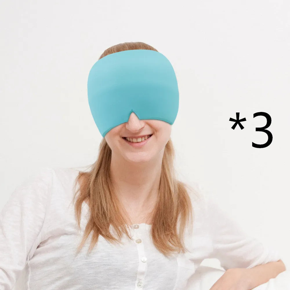 Elastic cloth gel eye mask for headache relief with adjustable headband in black colour