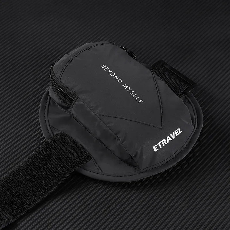 Black reflective running arm band with adjustable strap for a smartphone.