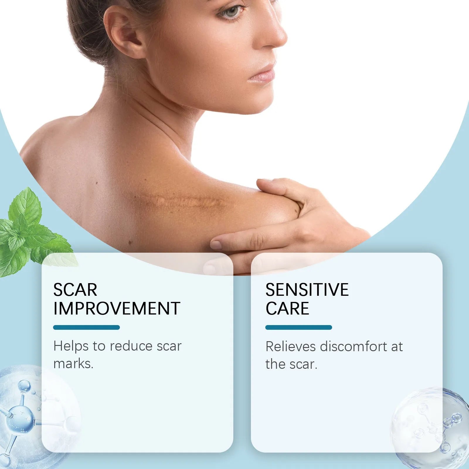 Silicone scar gel paster roll with mint leaf active ingredient and hydroxyethyl cellulose formula