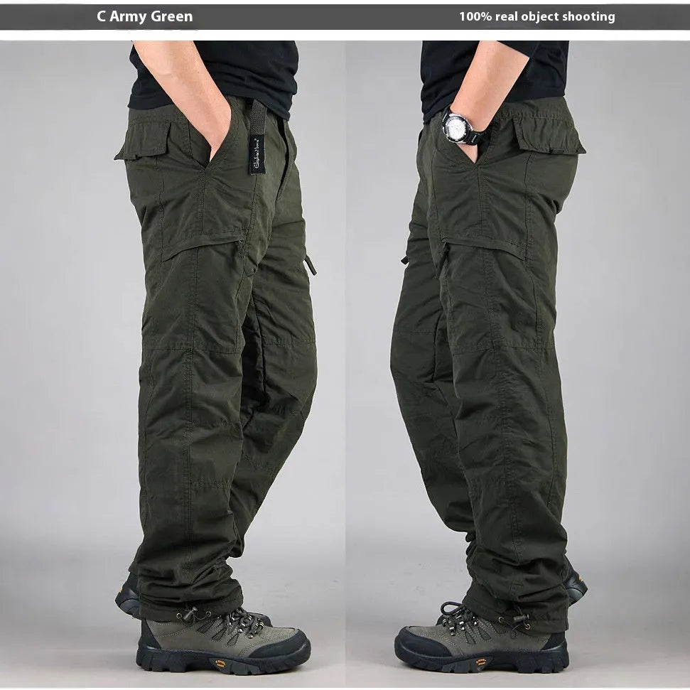 Men's thick cotton overalls with velvet fleece lining in Army Green, Black and Khaki colour options