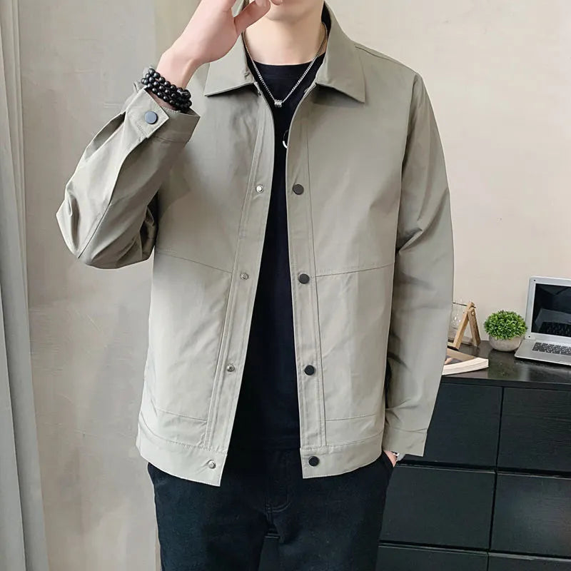 Men's thin single-layer long sleeve jacket in a Korean style, shown in a neutral colour.