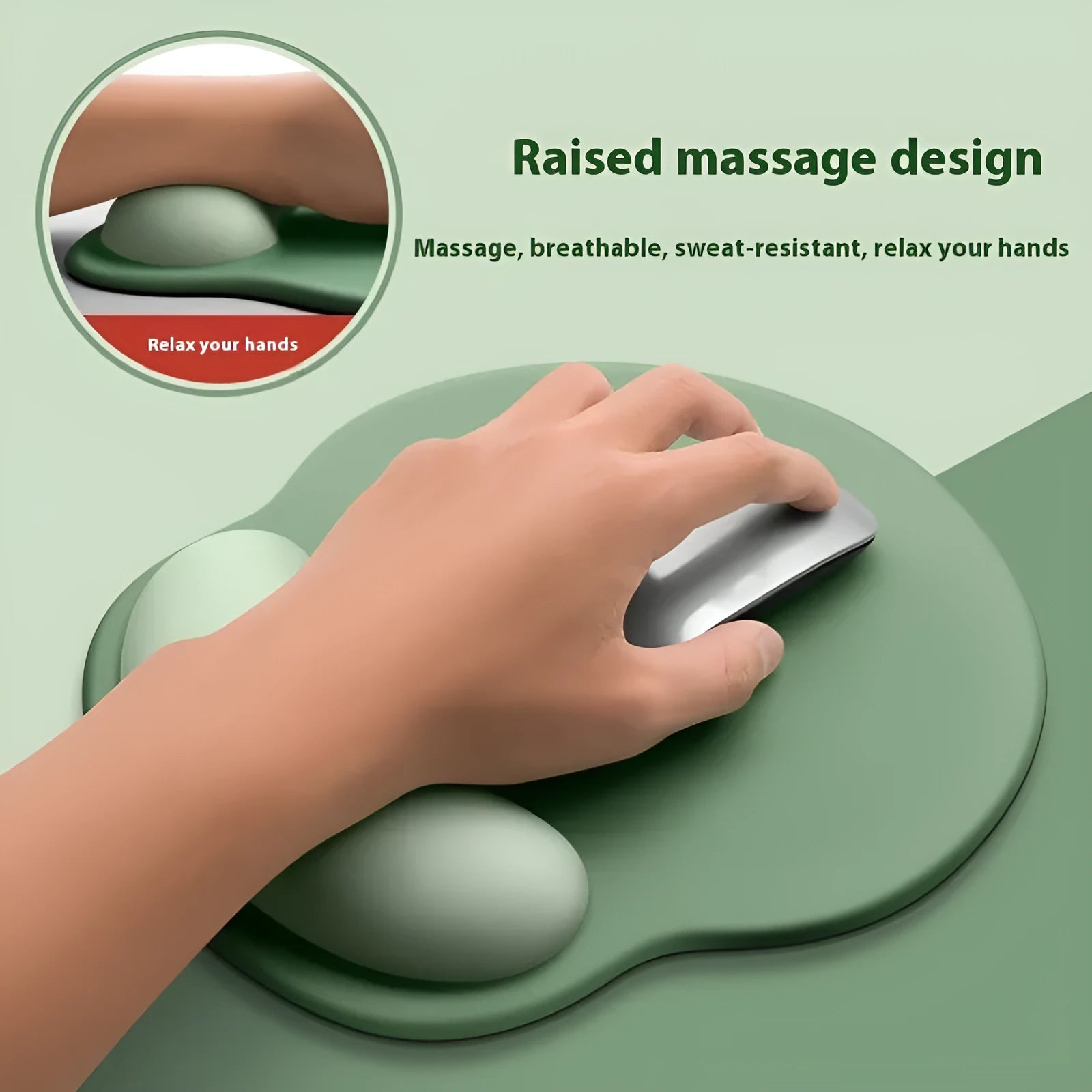 Silicone mouse mat with built-in wrist rest in a gradient colour option on a desk.