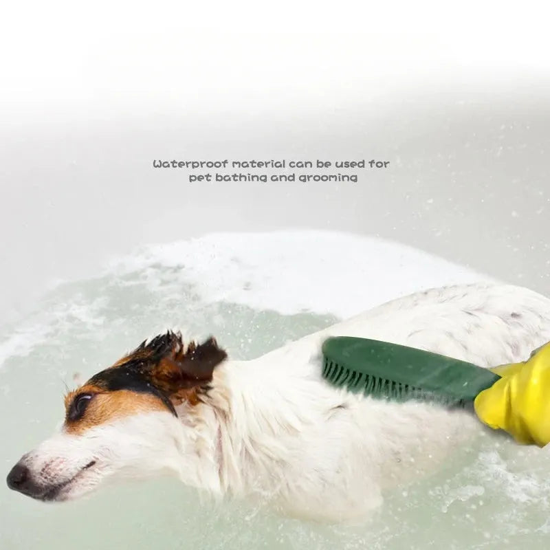 Green pet grooming brush with massage nodules and removable wool sticker for hair collection