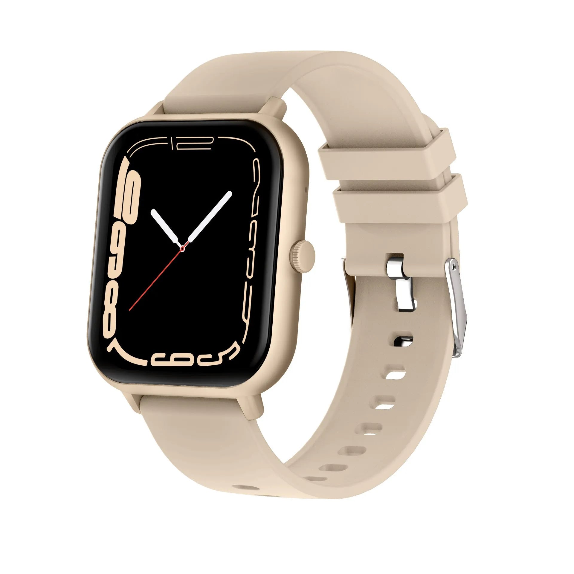 Bluetooth smart watch with heart rate monitor on wrist, shown in black, silver, pink, and khaki colour options.