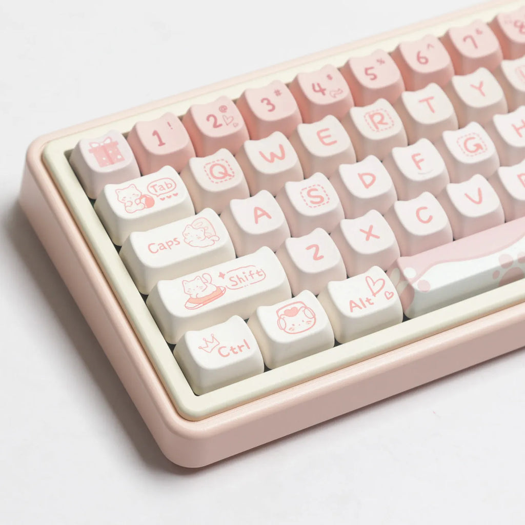 Full set PBT sublimation key caps for mechanical keyboards showing multicolour designs on over 98 keys