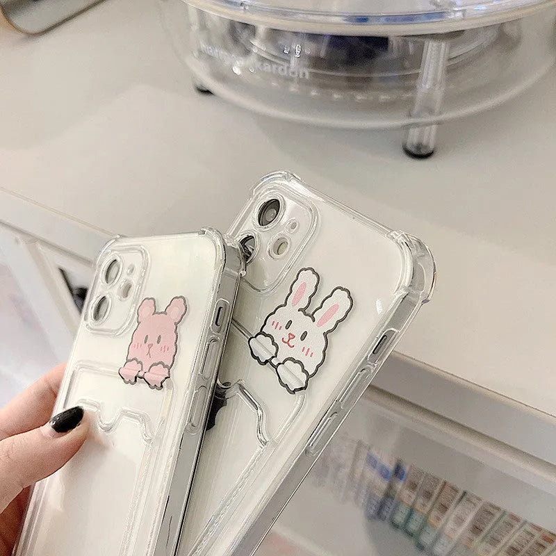 Cartoon design transparent iPhone case with integrated card holder slot in colour BQ2472.