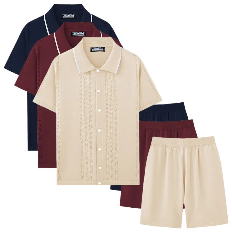 Tencel viscose business casual two-piece set with short sleeve top and shorts in six colour options