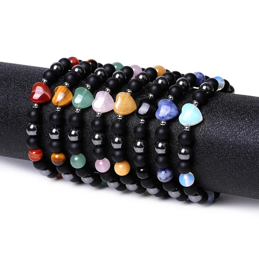 Lvdongling Tigereye hand-cut peach heart geometric stone bracelet with moon and planet charms