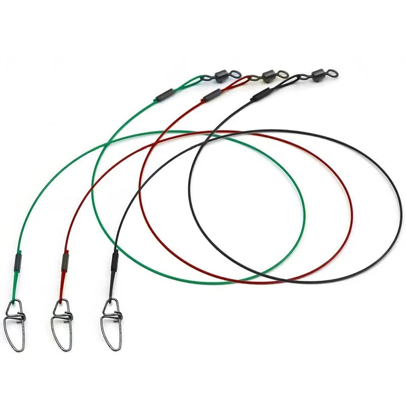 Ten 54cm steel wire fishing accessories with double buckle pins in three colour options