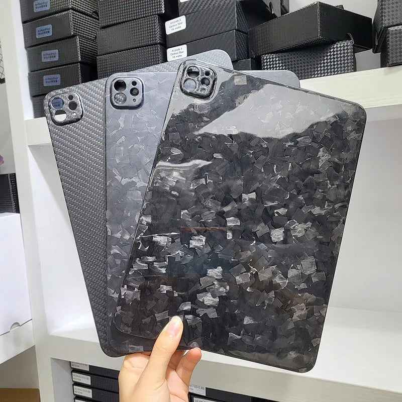 Carbon fibre hard protective case for Apple iPad Pro 11 showing 3K weave texture