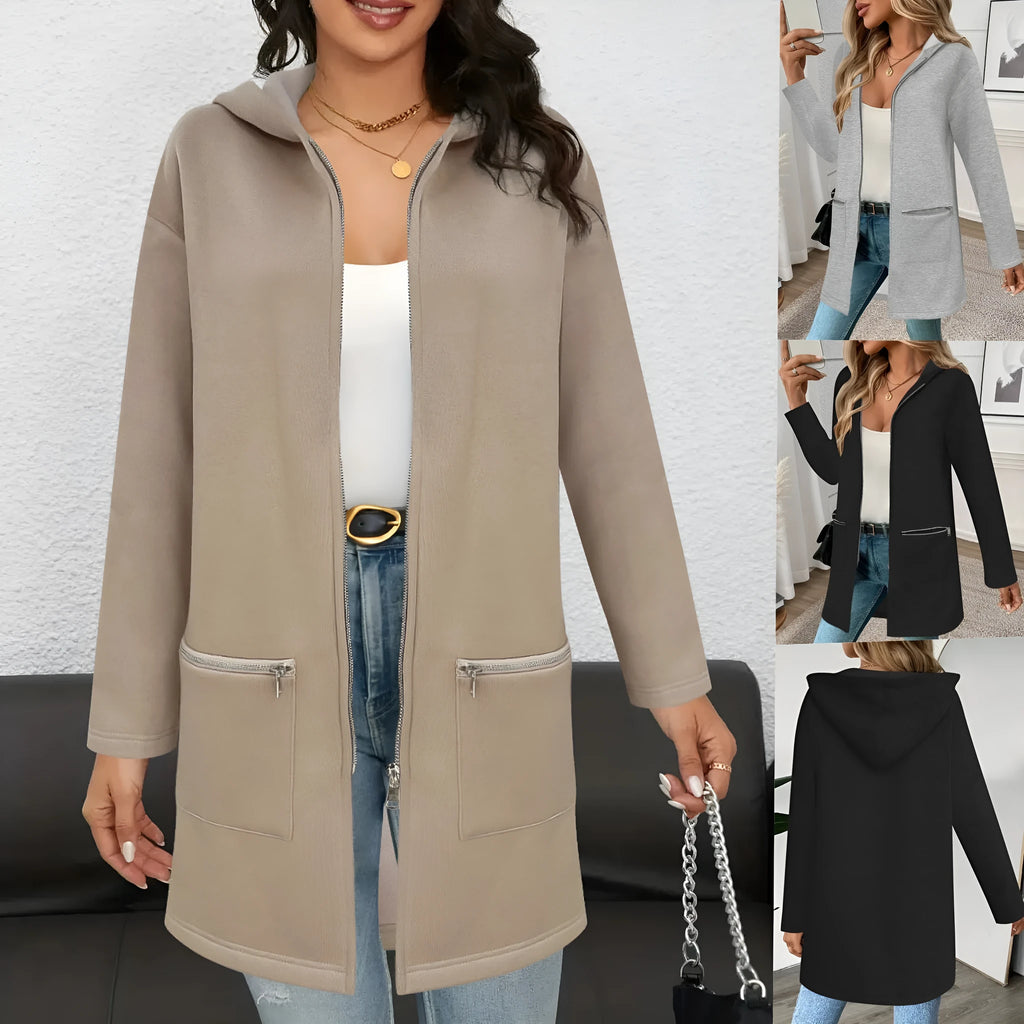 Women's loose mid-length cardigan coat in Japanese Korean casual style with pockets