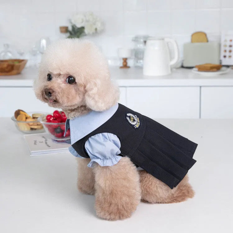 Dark grey casual-style dog clothing on a mannequin, showing polyester fabric and simple design.