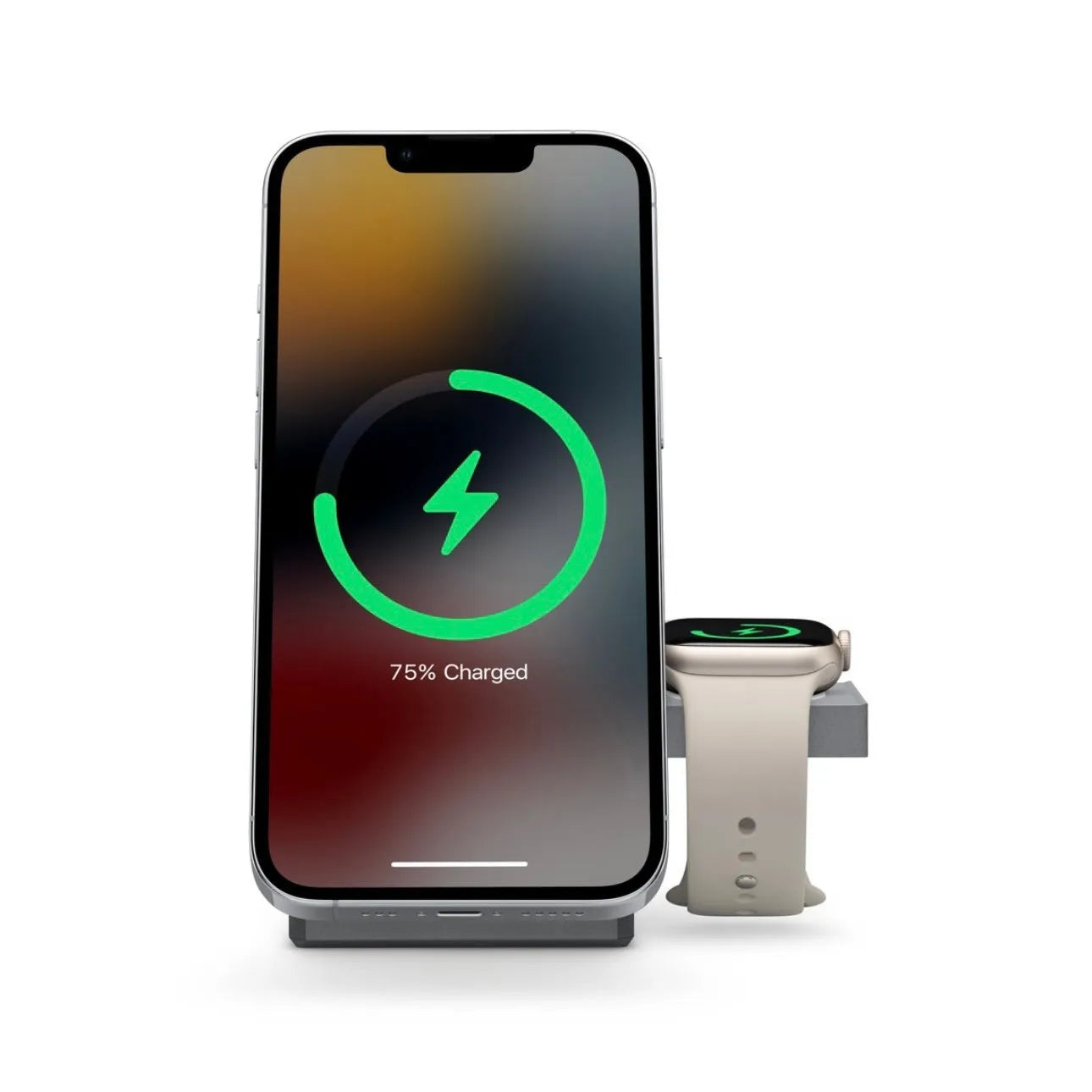 Foldable magnetic wireless charger showing compact size and Type-C port, suitable for iPhone, Apple Watch and AirPods.