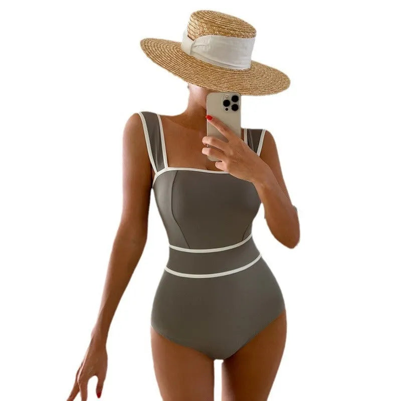 Women's backless lace-up one-piece swimsuit in nylon available in white, black or grey colours
