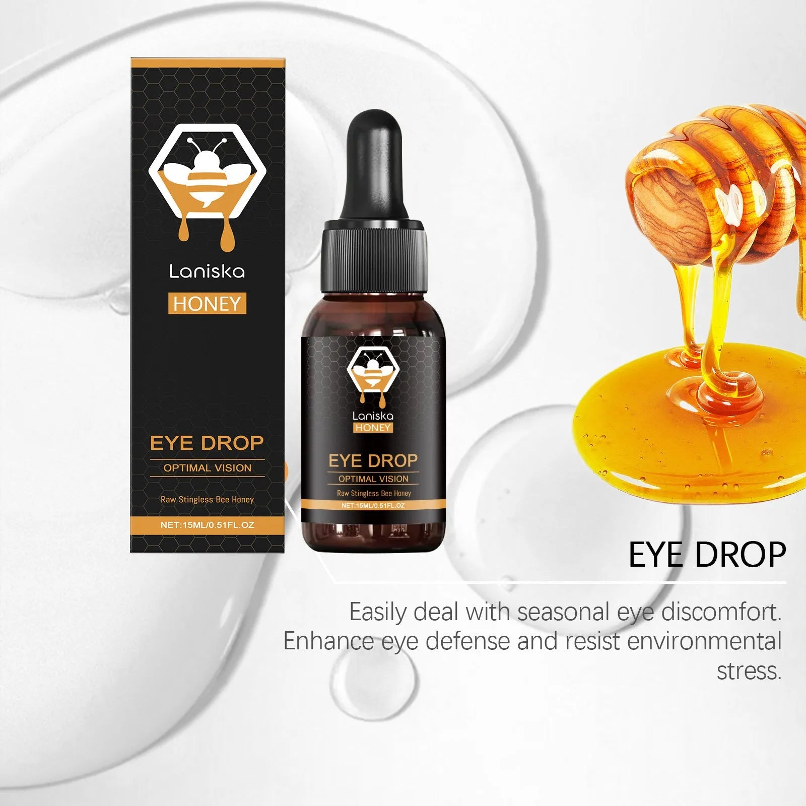 15ml bottle of honey eye drops for dry eye and fatigue relief