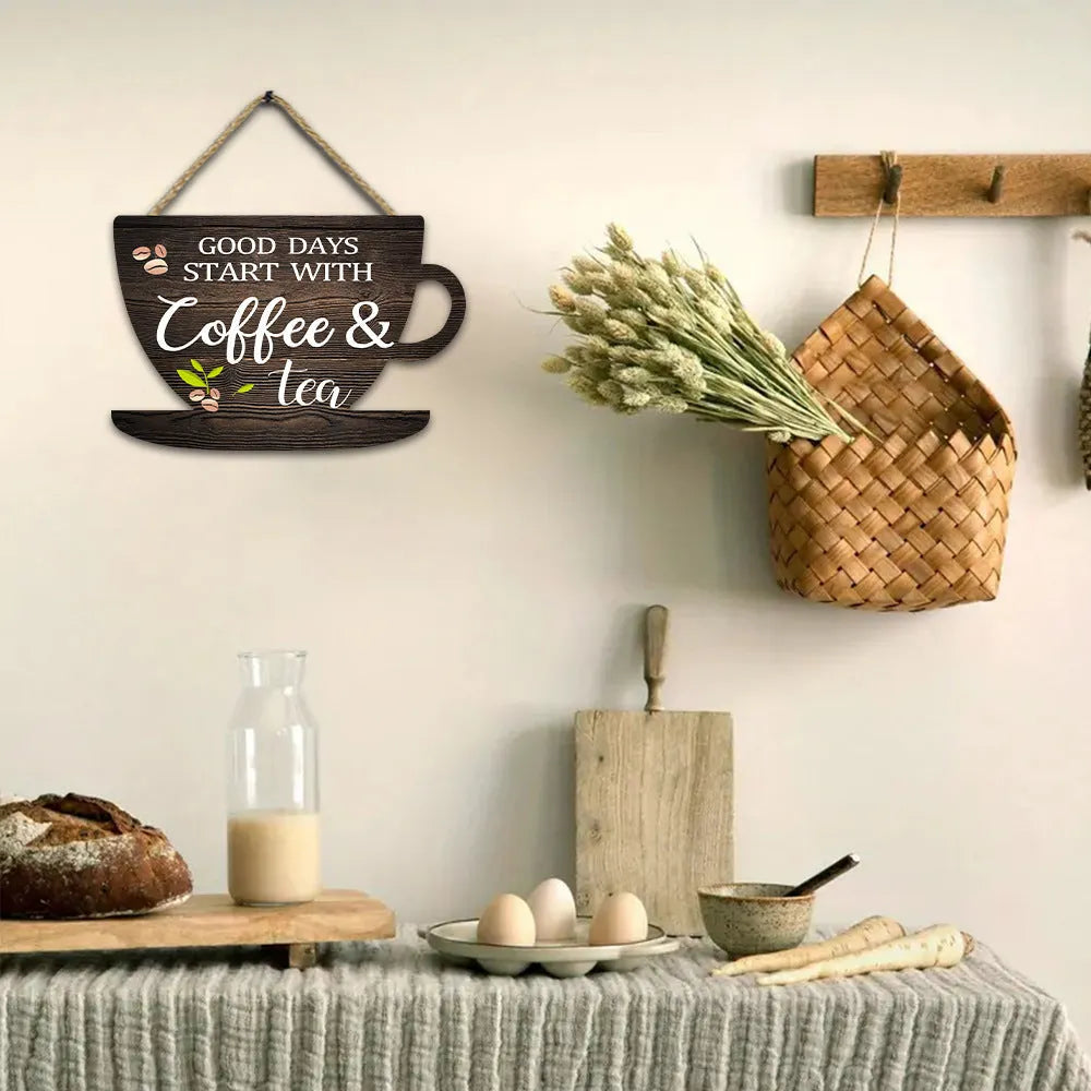 American country retro coffee cup wooden wall hanging plaque UV print 30 by 20 cm for kitchen or restaurant