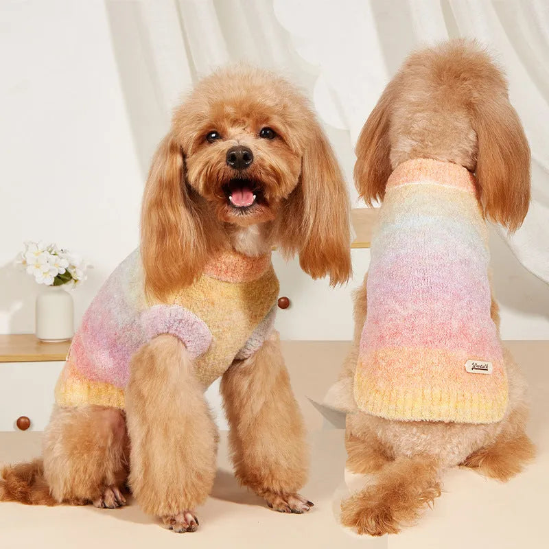 Rainbow circle dopamine pet sweater for dogs and cats in wool acrylic blend material