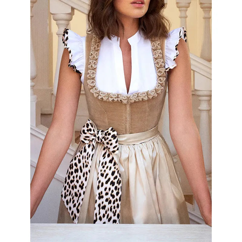 Khaki coloured women's Oktoberfest beer style dress with an elegant cut.