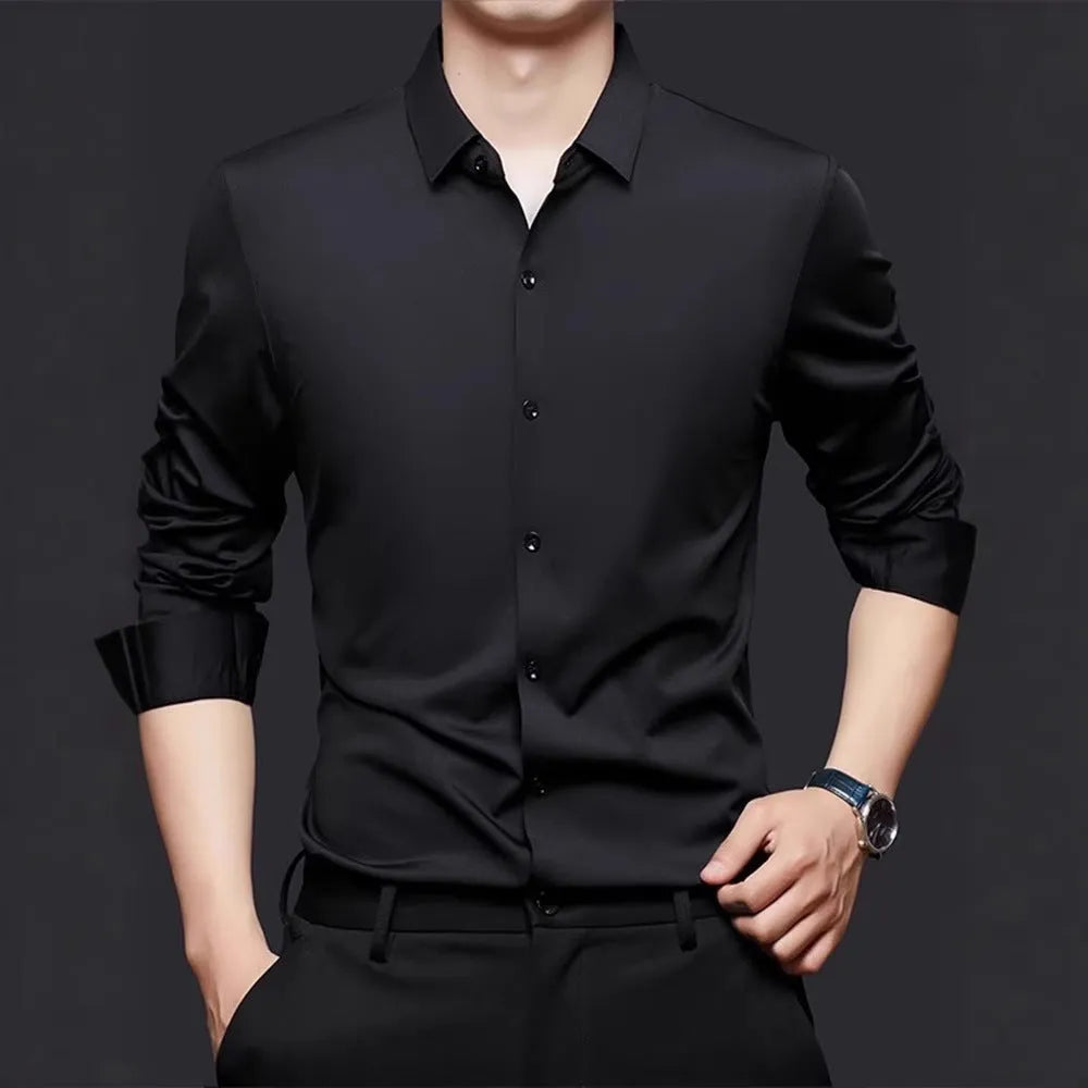 Seamless elastic long sleeve shirt in cardigan style available in multiple colours