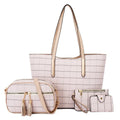 Korean fashion four-piece bag set in black with cartoon anime pattern and sewing thread detail on cross square PU tote bag