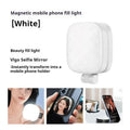 Mini mobile phone fill light with magnetic attachment showing black and white colour options