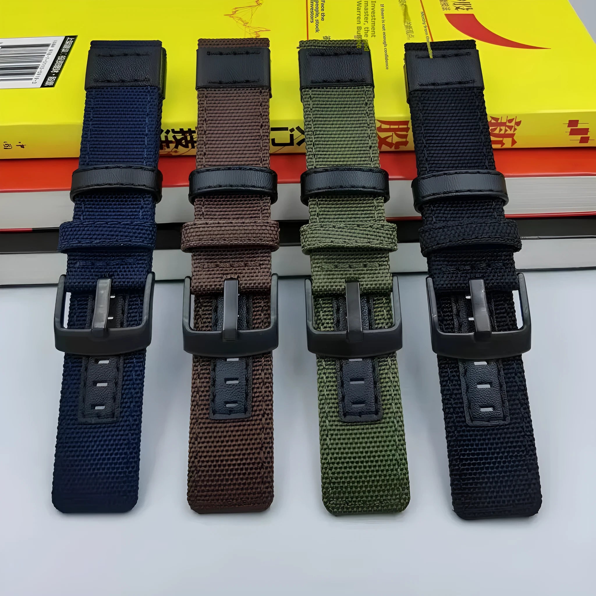 Oxford cloth watch strap in camouflage colour showing textile texture and standard watch lugs