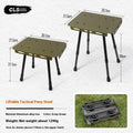 CLS aluminium dual-use camping stool shown in table mode with PU mat cushion, beside its storage bag.