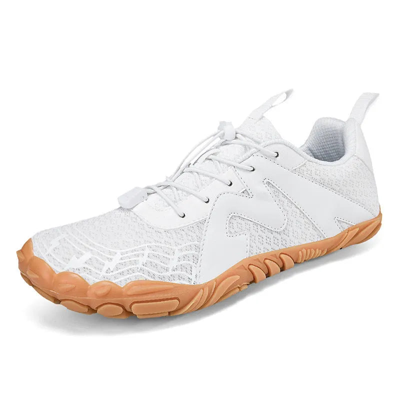 Couple sports climbing shoes with Flyknit lining and rubber sole in multiple colours.