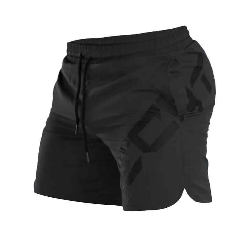 Men's black elastic waist quick-drying training shorts knee length for summer sports