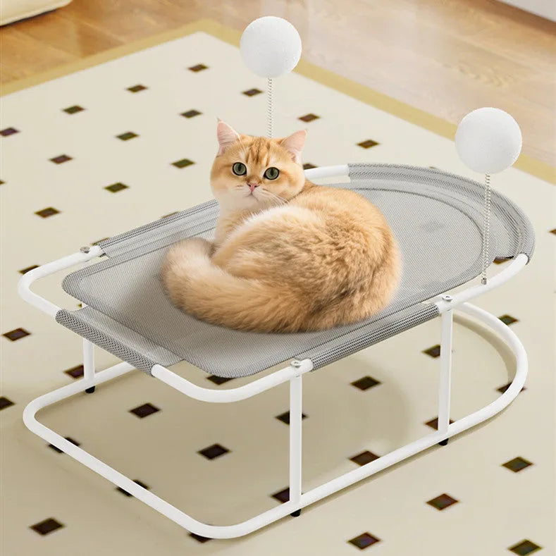 Large grey fabric pet kennel with mesh panels for cats and small puppies.